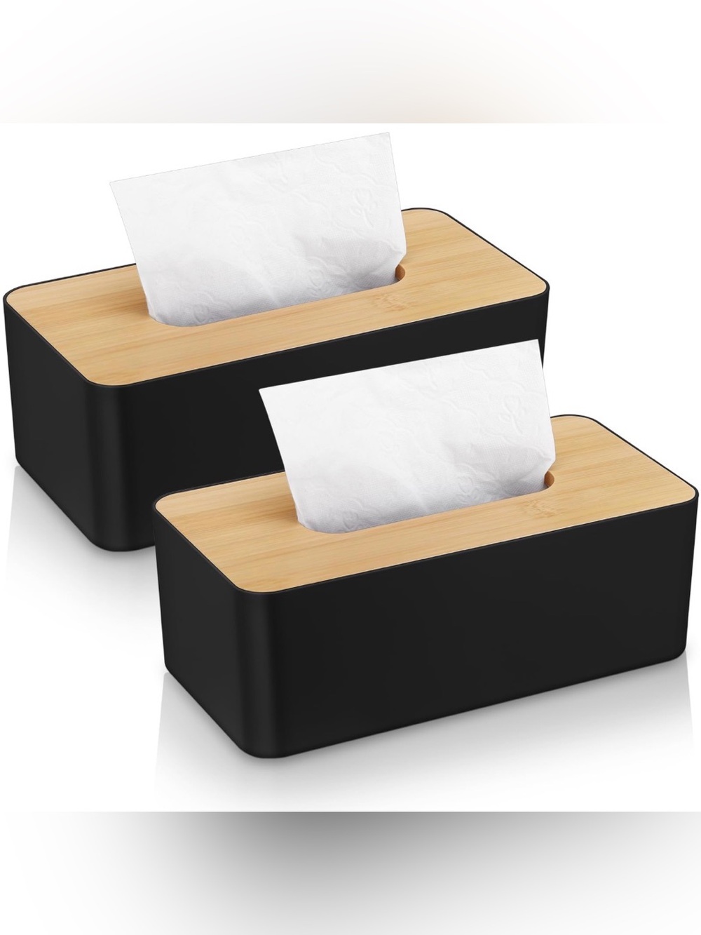 Set of Tissue Box Cover - Plastic with Wood Lid, Black
